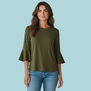 Green Envelope Forest Green Bell Sleeve Blouse